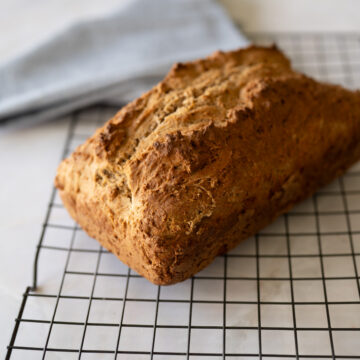 Irish brown bread cooling on a wire rack