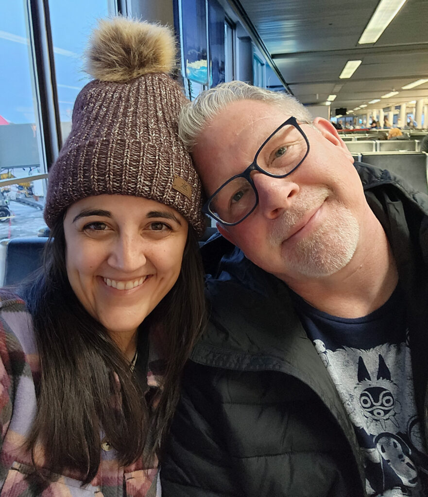 Ron and Abigail waiting to board our last flight to Ireland